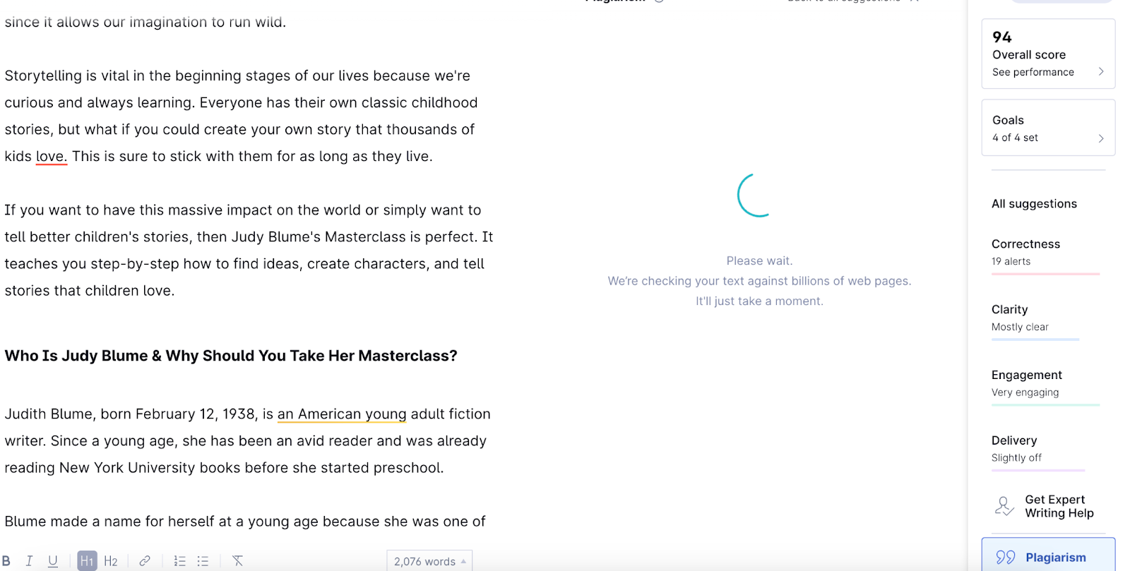 Grammarly has a plagiarism checker