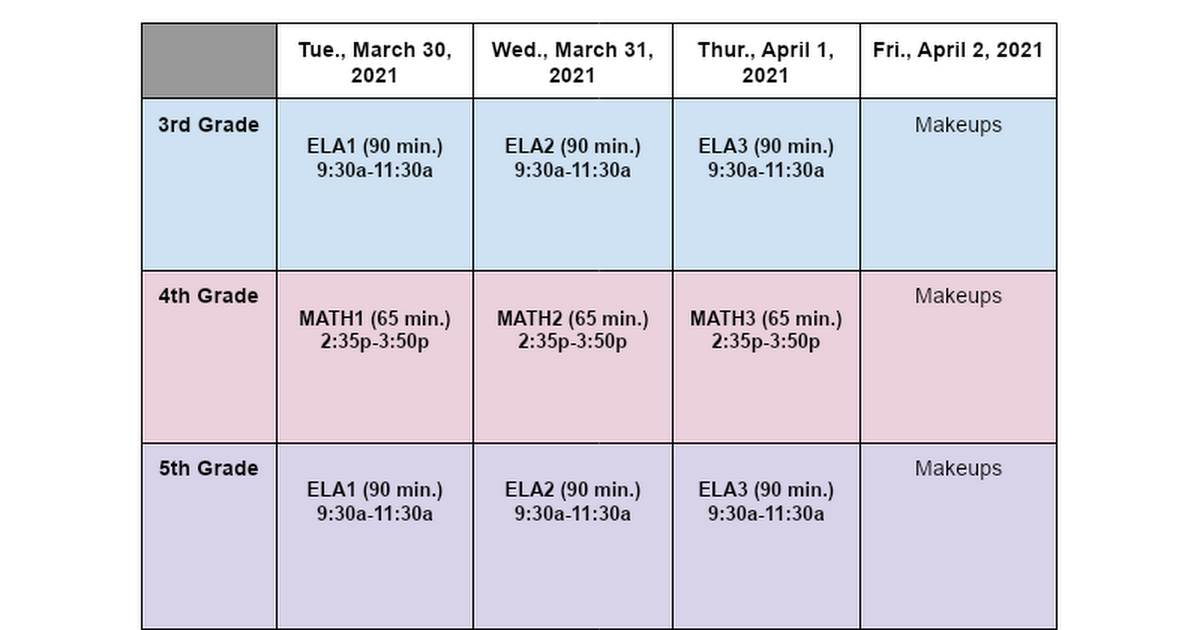 CMAS Assessment Schedule SCE 2021 Google Docs