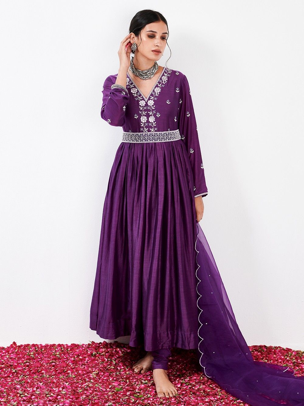 the loom - Purple Cotton Silk Anarkali Kurta