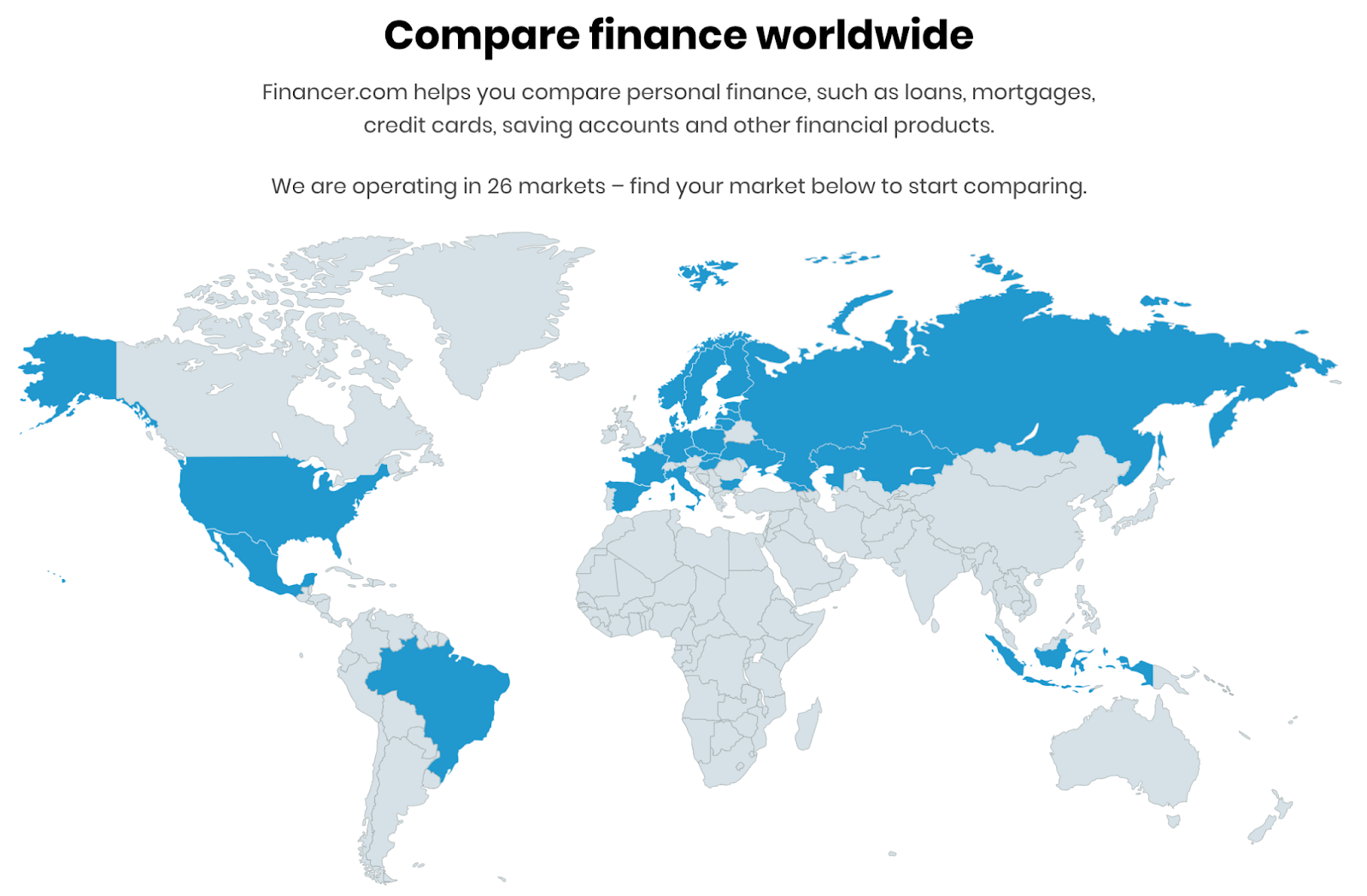 world map showing countries where financer.com operates
