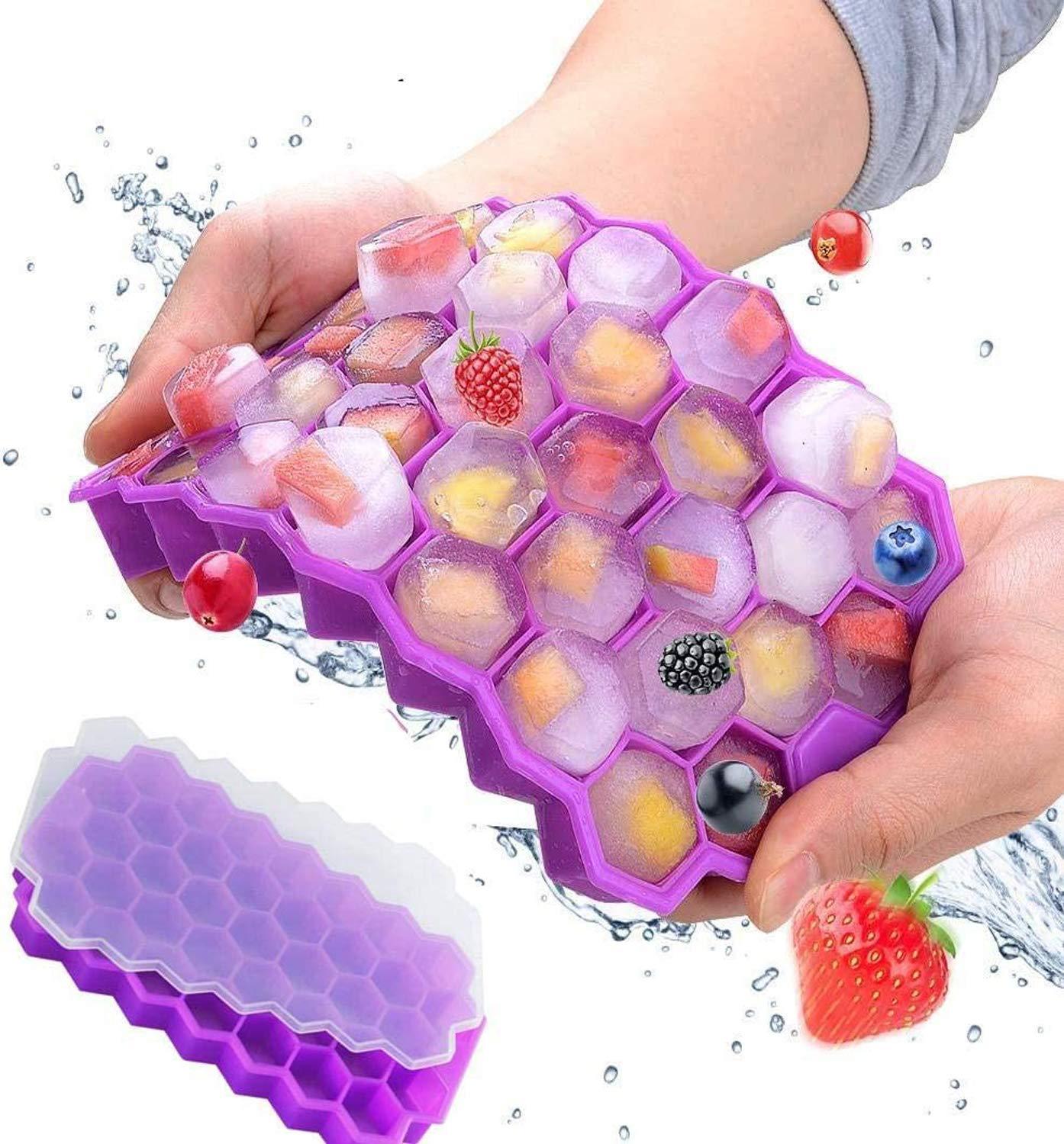 Buy Shuban Flexible Silicone 37 Cavity Honeycomb Shape Ice Cube Tray with  Lid for Freezer Chilled Drinks, Whiskey & Cocktail, Reusable & BPA Free  (Purple) Online at Low Prices in India -