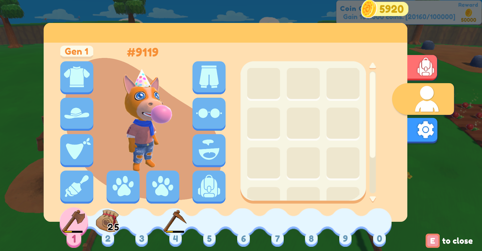 The character inventory screen, showing slots for accessories