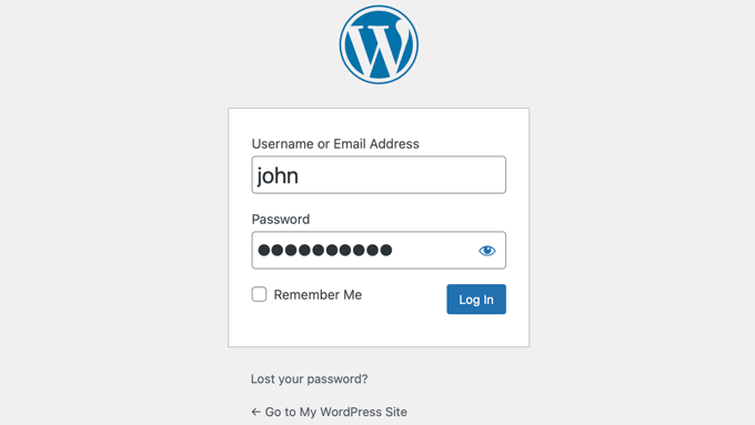 Tela de login do WordPress