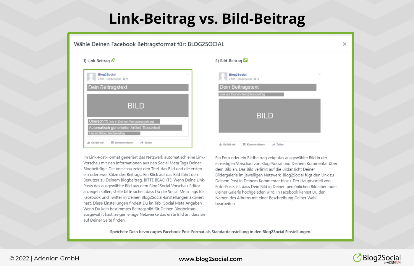 Zeit sparen mit Blog2Social: Link-Beitrag vs Bild-Beitrag