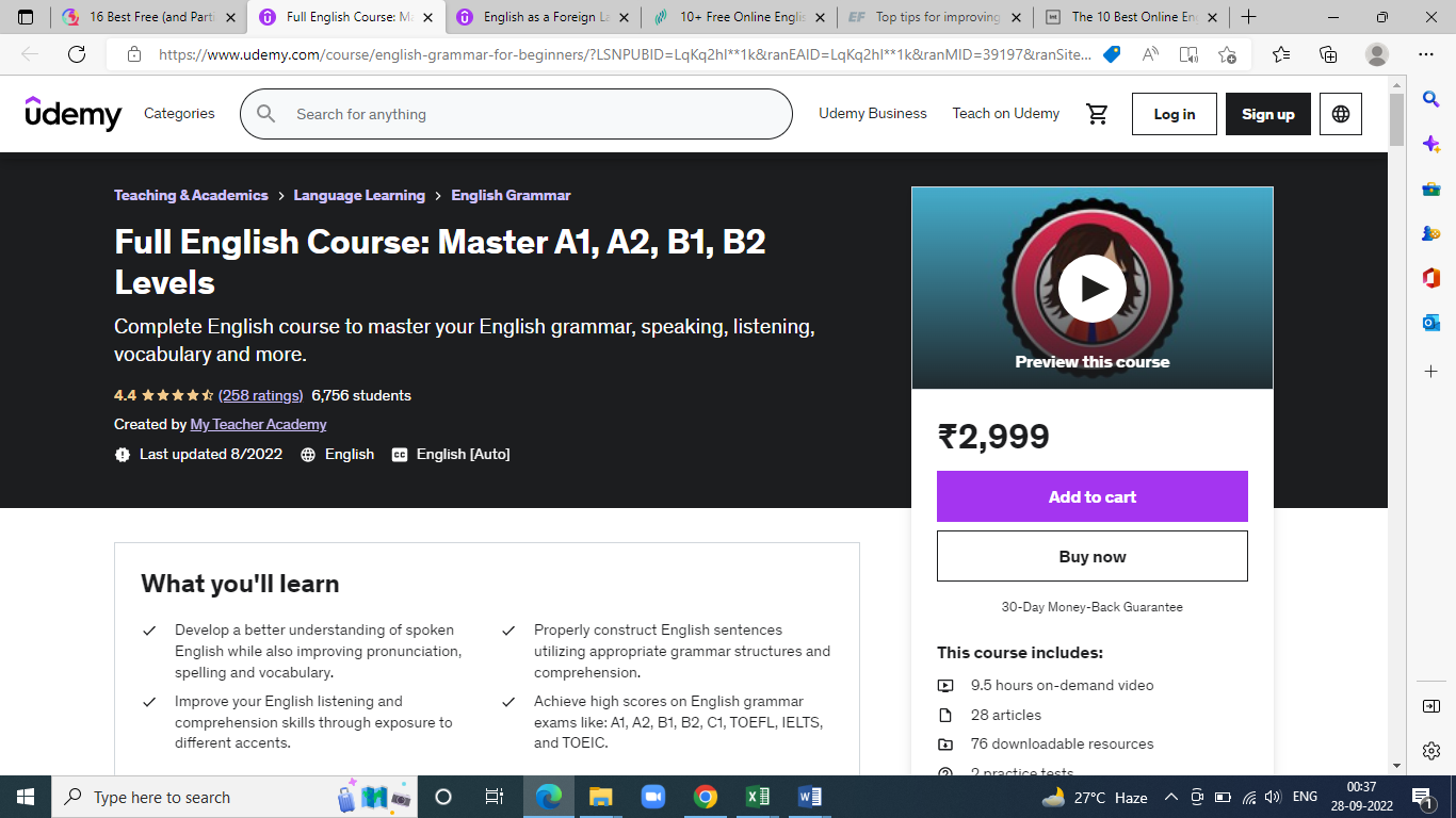 Udemy - Full English Course: Master A1, A2, B1, B2 Levels - image - screenshot - jpg