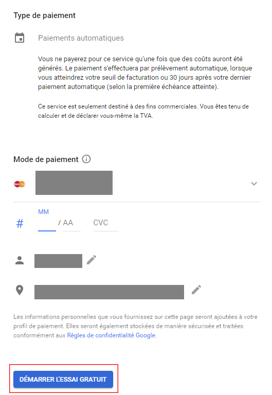 Activation de la facturation API Google Maps