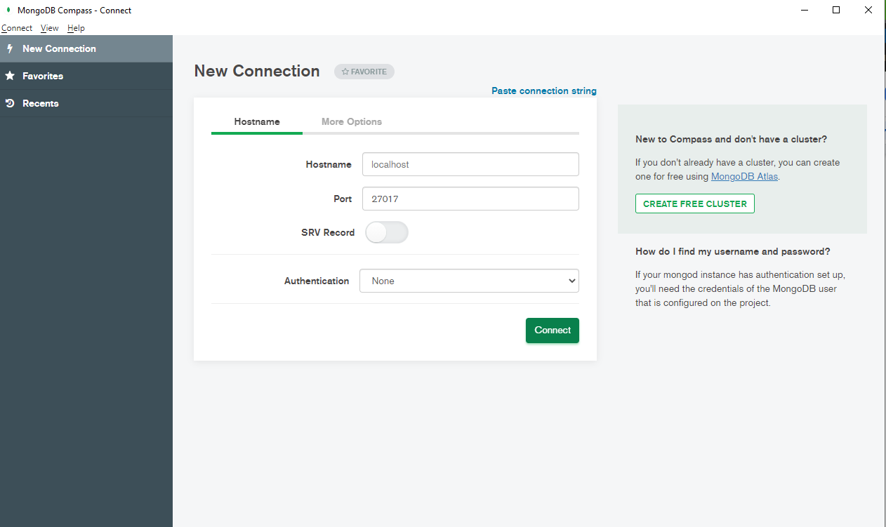 MongoDB Compass Windows: Settings