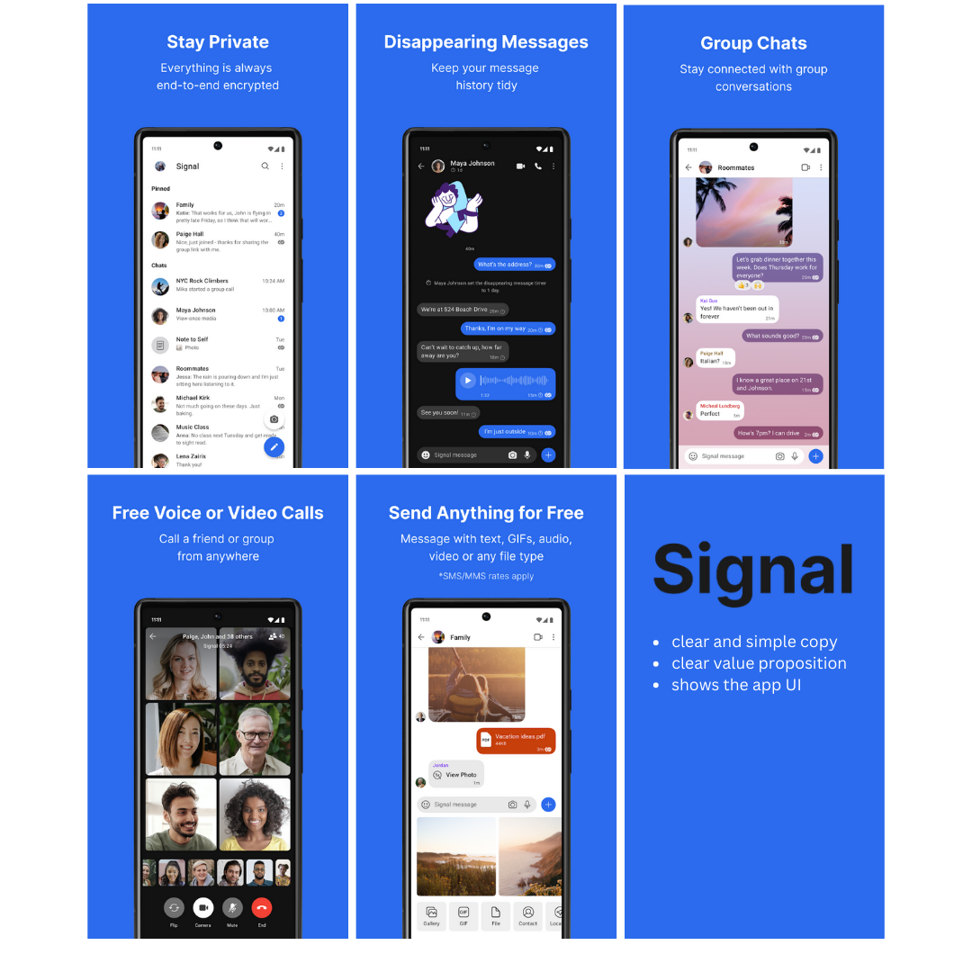 signal screenshots in play store to show app store optimization best practices