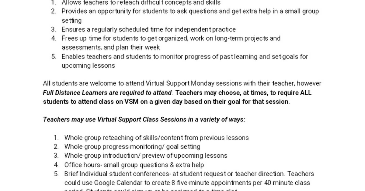 Virtual Support Monday Semester 2