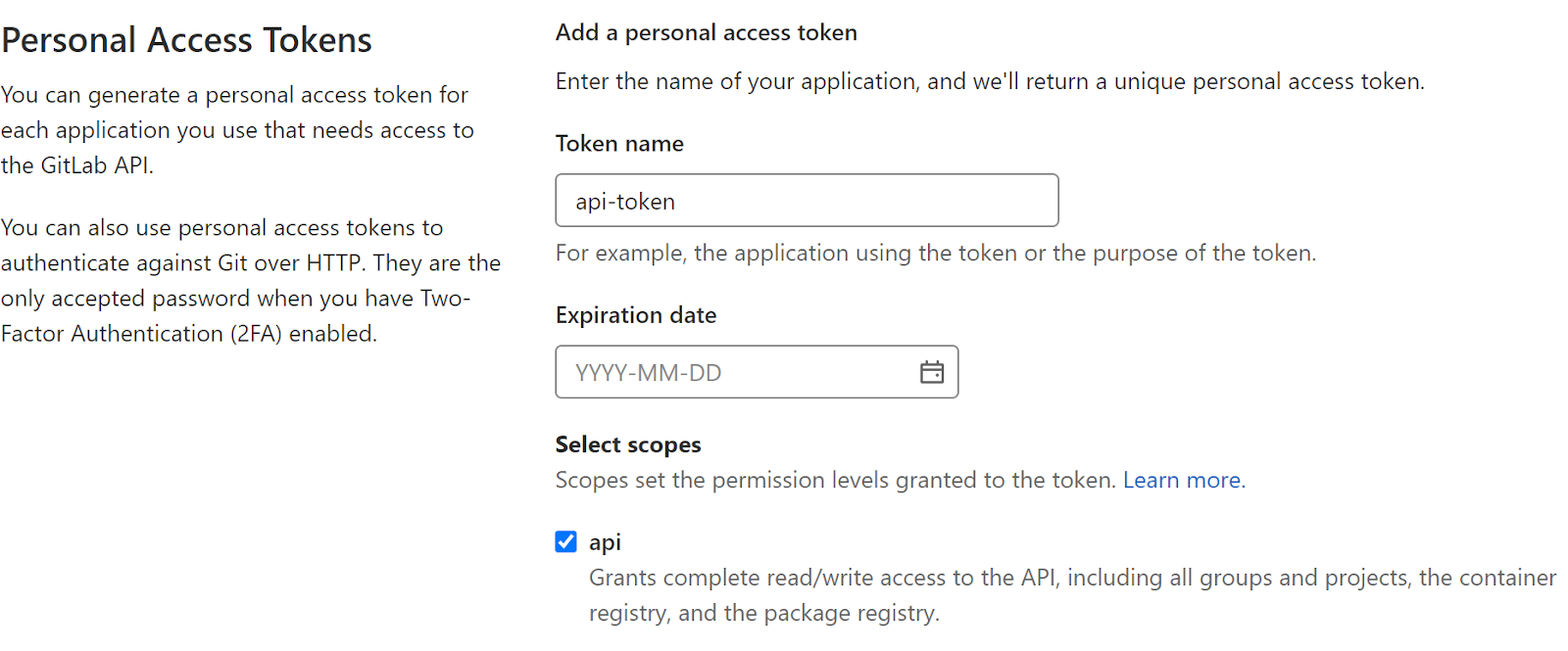 How to generate Personal Access Tokens for your GitLab API