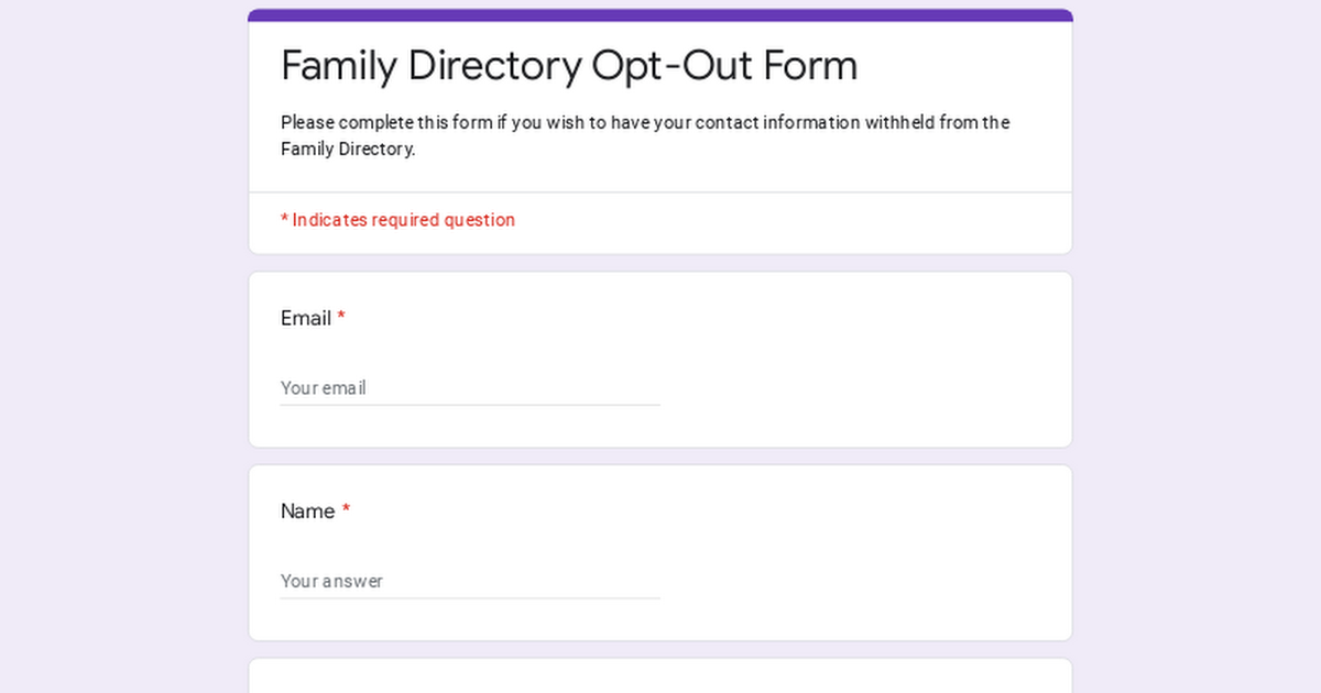 Family Directory Opt-Out Form