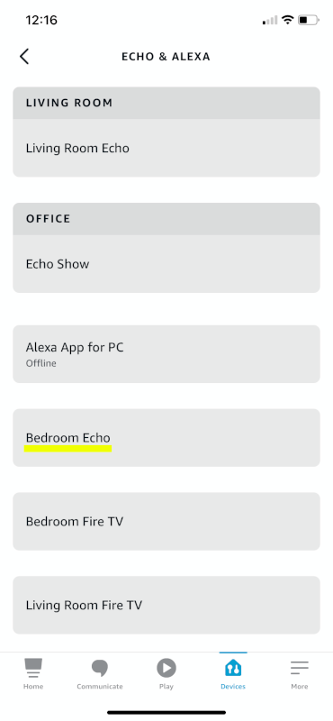 Alexa App - Echo devices