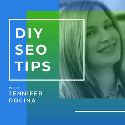 Woman smiling at the camera. Overlay text "DIY SEO Tips".