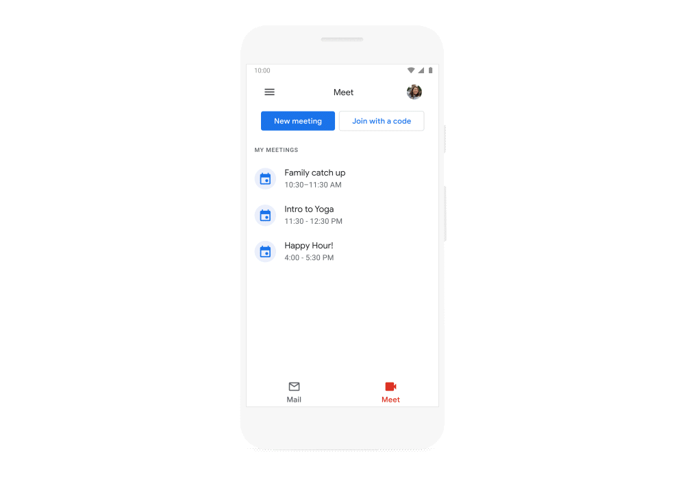Smartphone che mostra funzionamento di Google Meet.