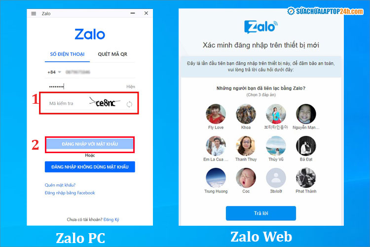 Hoàn thành bước đăng nhập Zalo trên máy tính hoặc trên Web như hình