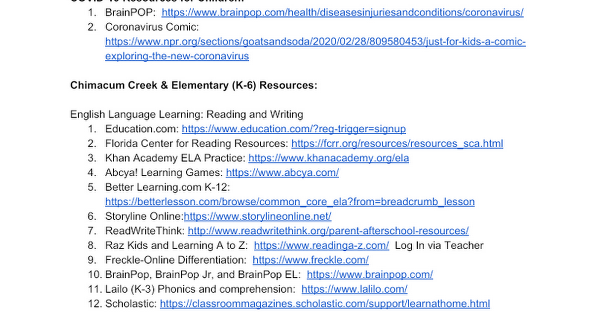 Supplemental Learning Resources 