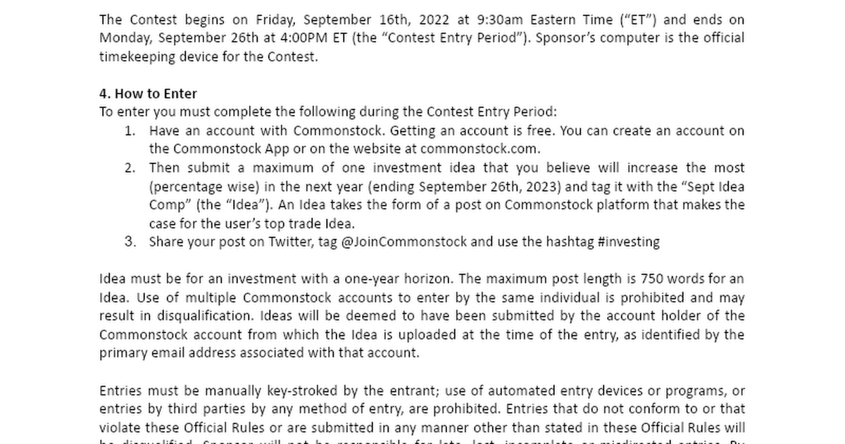 Commonstock September 2022 Idea Contest Official Rules .docx