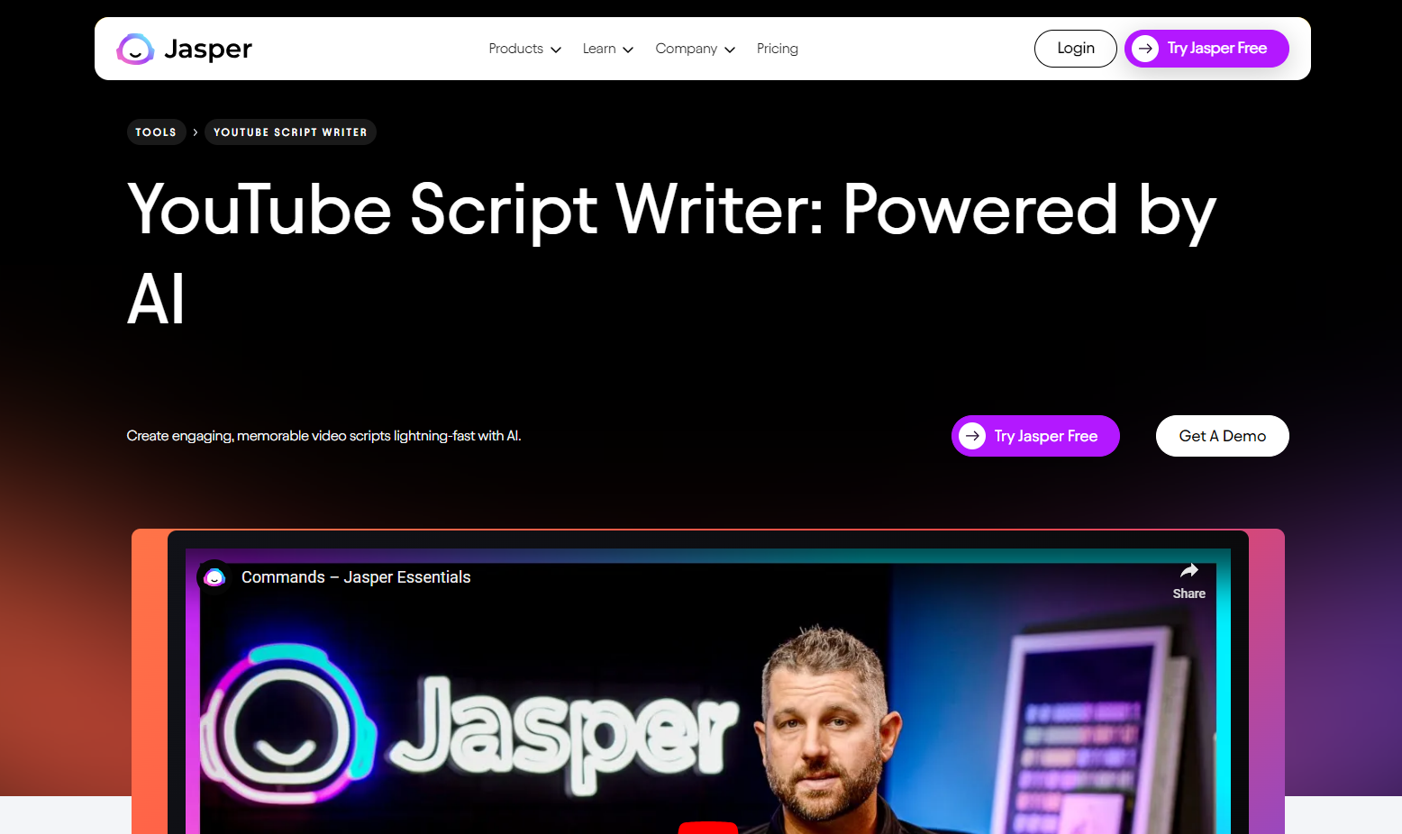 This is an image showing Jasper AI, a video script creation tool 
