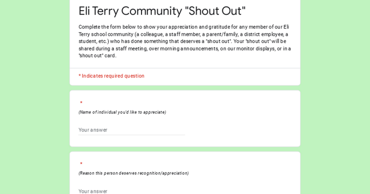 Eli Terry Community "Shout Out"