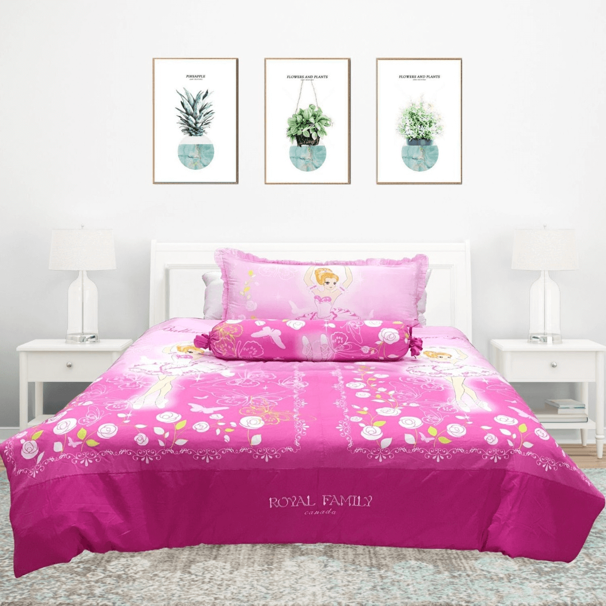 Ga giường màu hồng Canada họa tiết hoạt hình và công chúa dễ thương