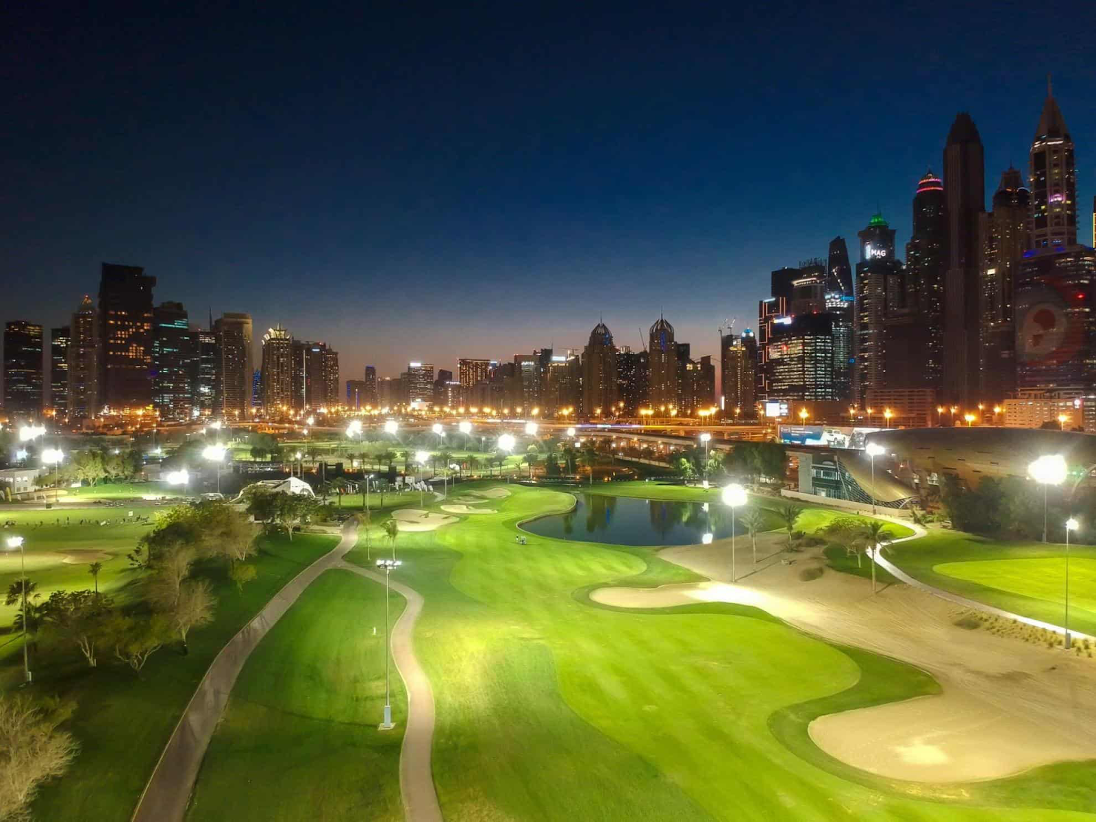 Emirates Golf Club at night UAE