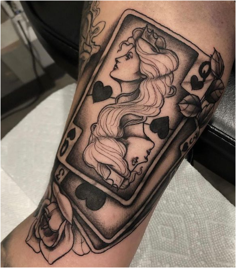Shaded Queen Of Hearts Tattoo