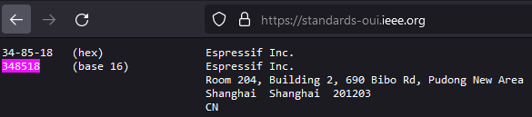 IEEE OUI data listing for the OUI 348518