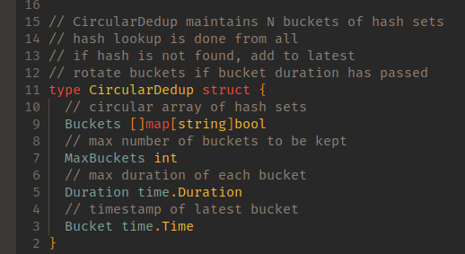 storing the timestamp of the latest bucket with maximum duration and circular buffer size