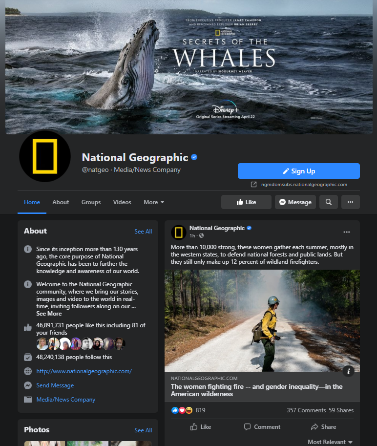 national geographic facebook page example