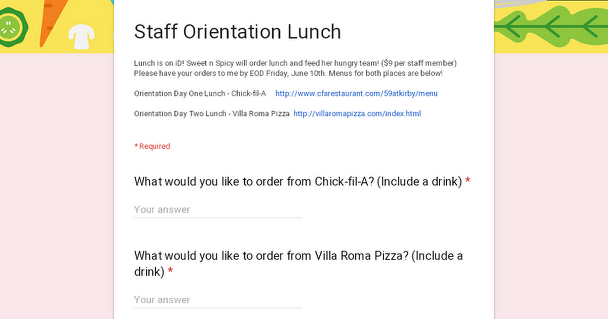 Staff Orientation Lunch