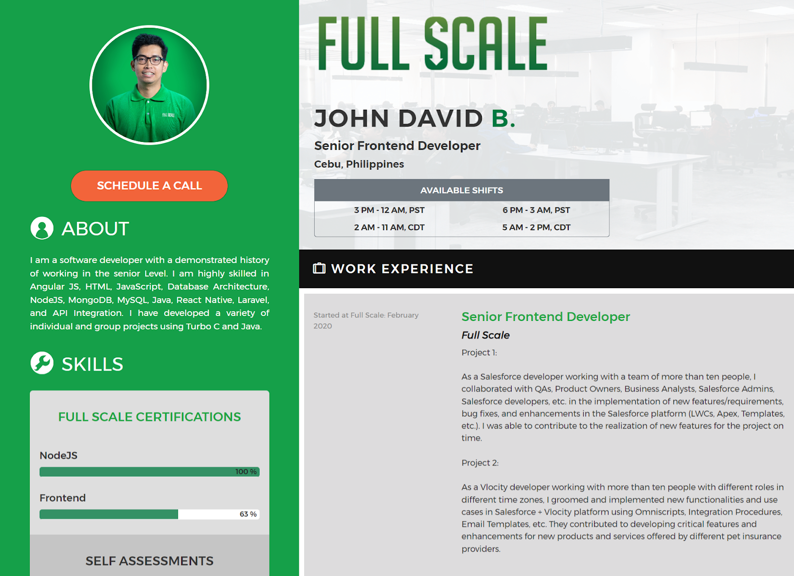 John David Senior Frontend Developer Full Scale Profile