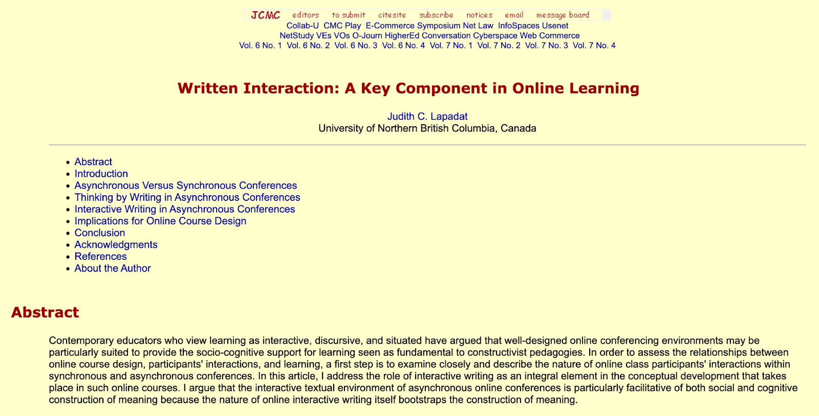 An online article on written interaction with a red title, blue hyperlinks, red header text, and black body text.