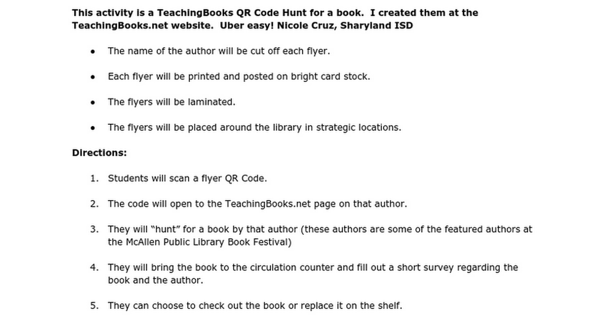 TeachingBooks.net QR Code Scavenger Hunt