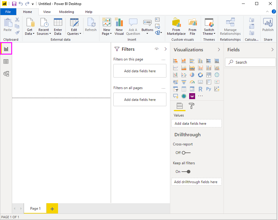 Power BI Desktop starting view