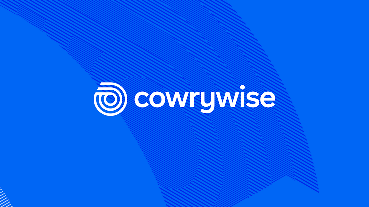 Cowrywise app logo in white text blue background