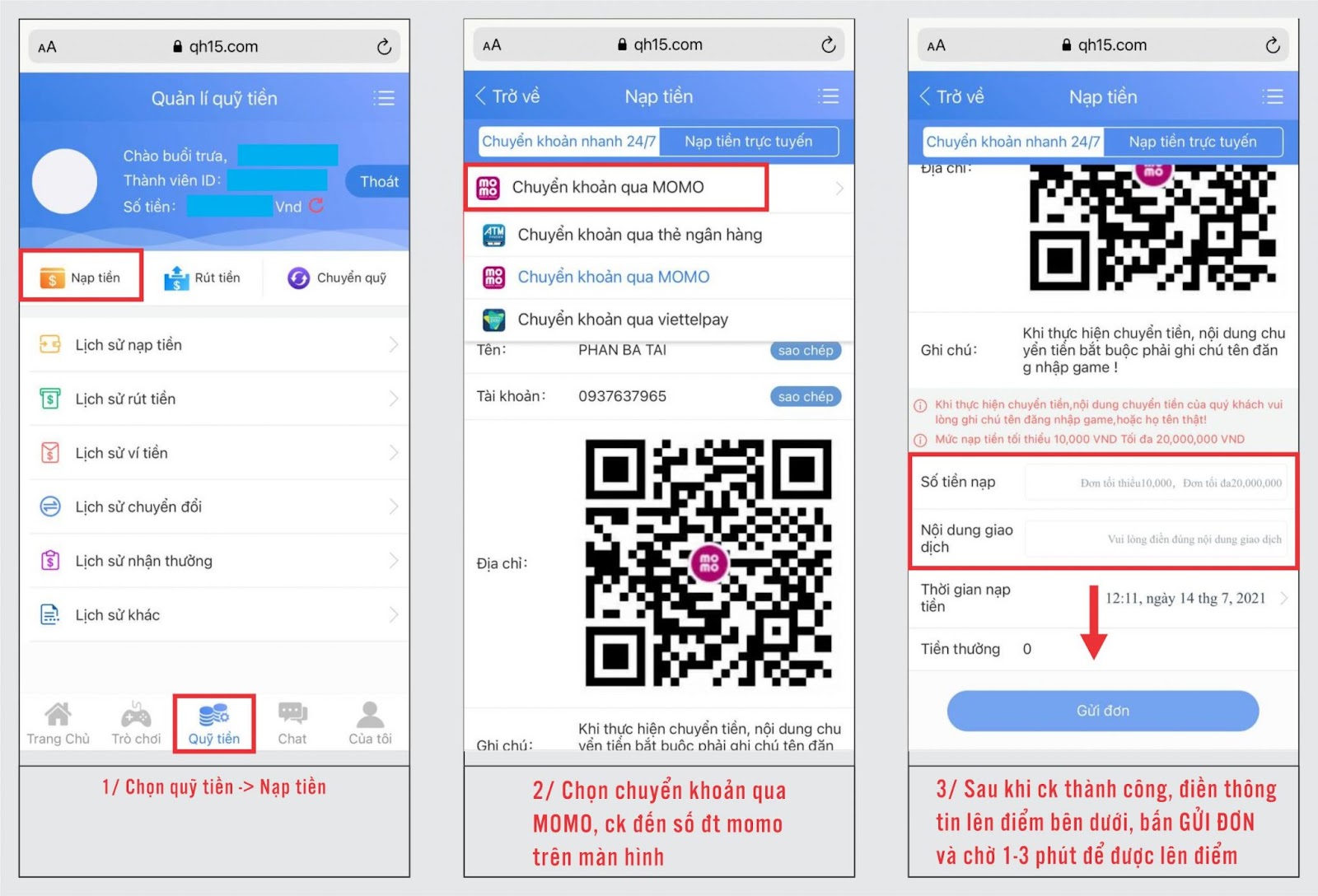 QH88 nạp rút tiền siêu tốc, hướng dẫn nạp rút tiền chi tiết