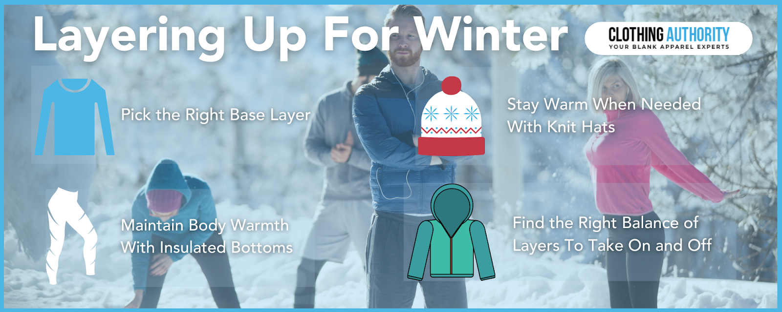 Image demonstrating essential layering tips for winter outdoor workouts, Clothing Authority Blog.