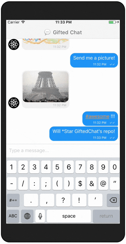 React Native Gifted Chat screenshot