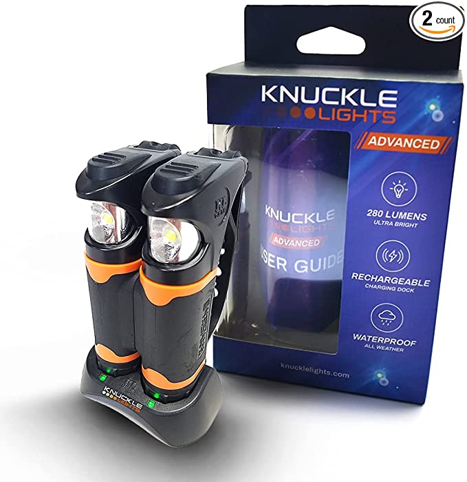 Knuckle Lights Advanced - Running Lights for Runners with Unique Charging Base; Ultra Bright Flood Beams Light Your Entire Path. Running Gear Lights for Night Running, Jogging and Dog Walking
