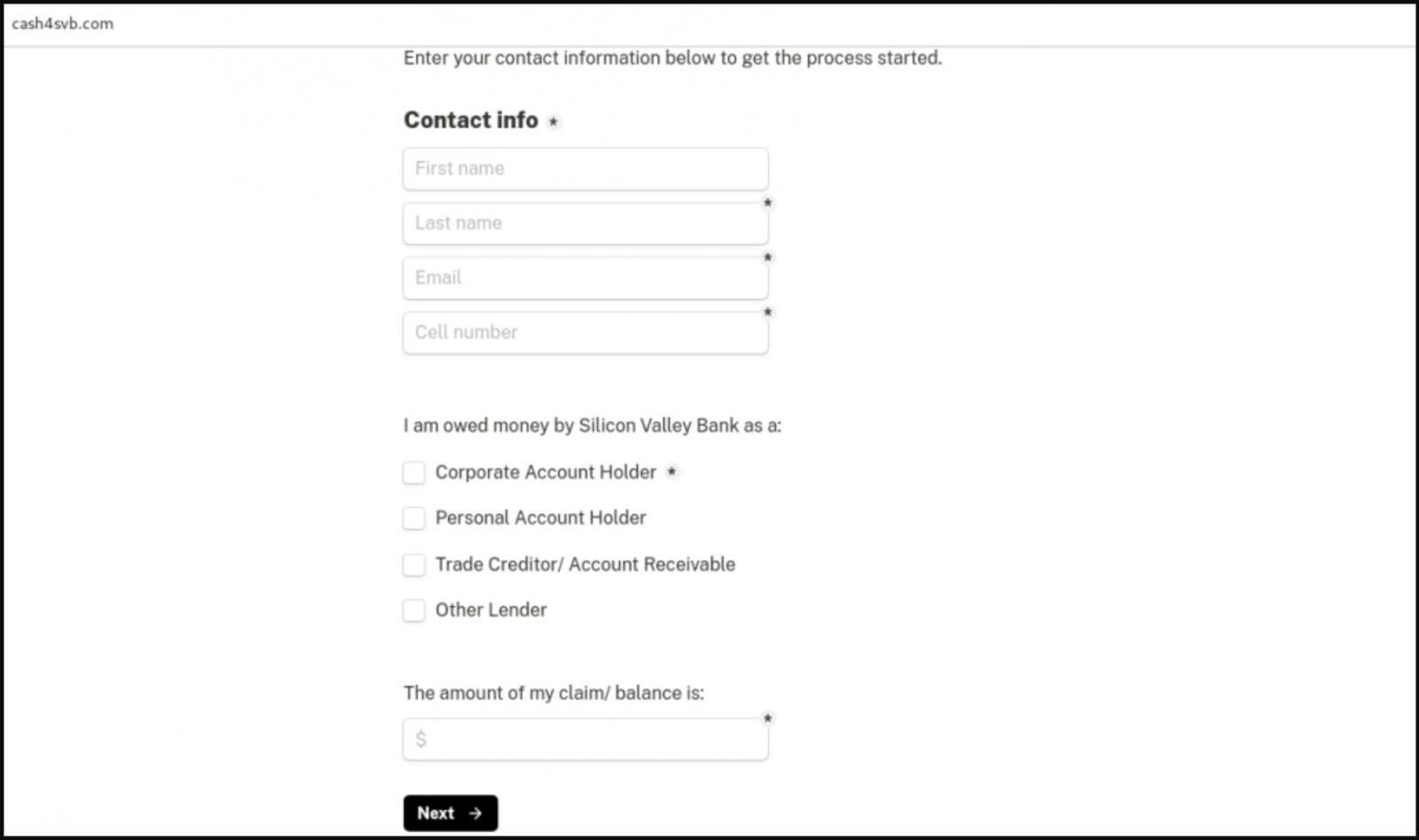 Phishing web page utilizing cash again trap