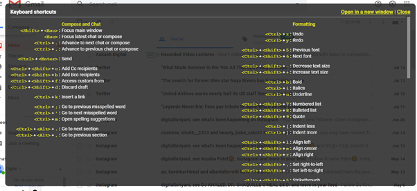 Gmail Keyboard Shortcut cheat sheet