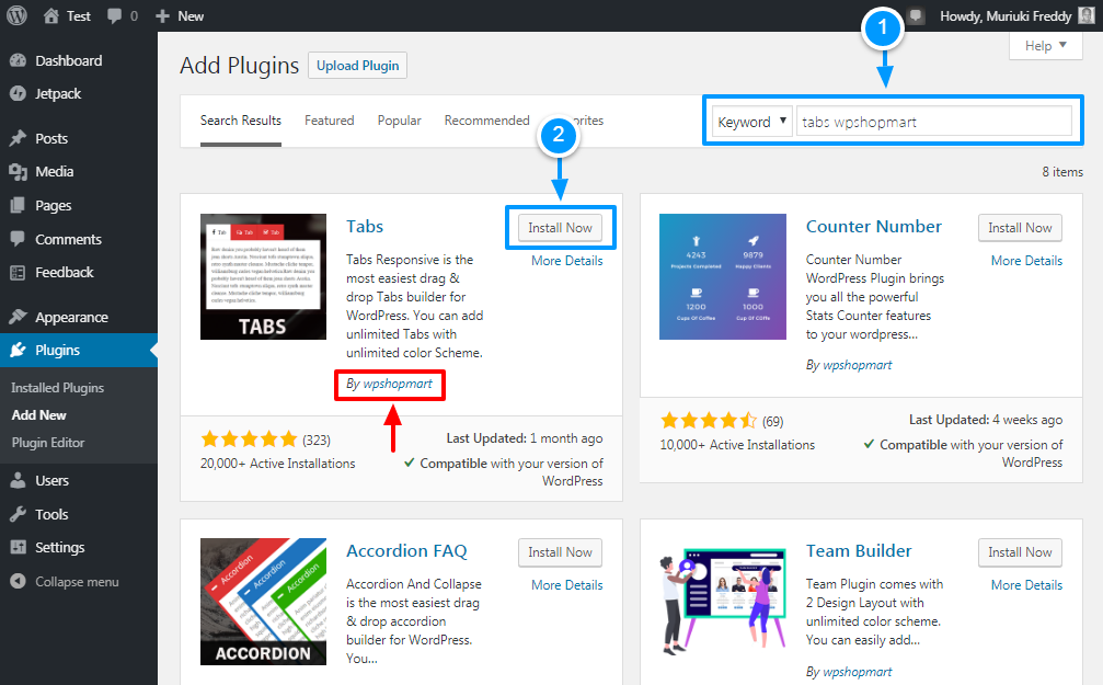 instalando o plugin de abas wordpress