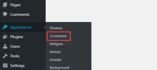 A opção Aparência - Personalizar no WordPress