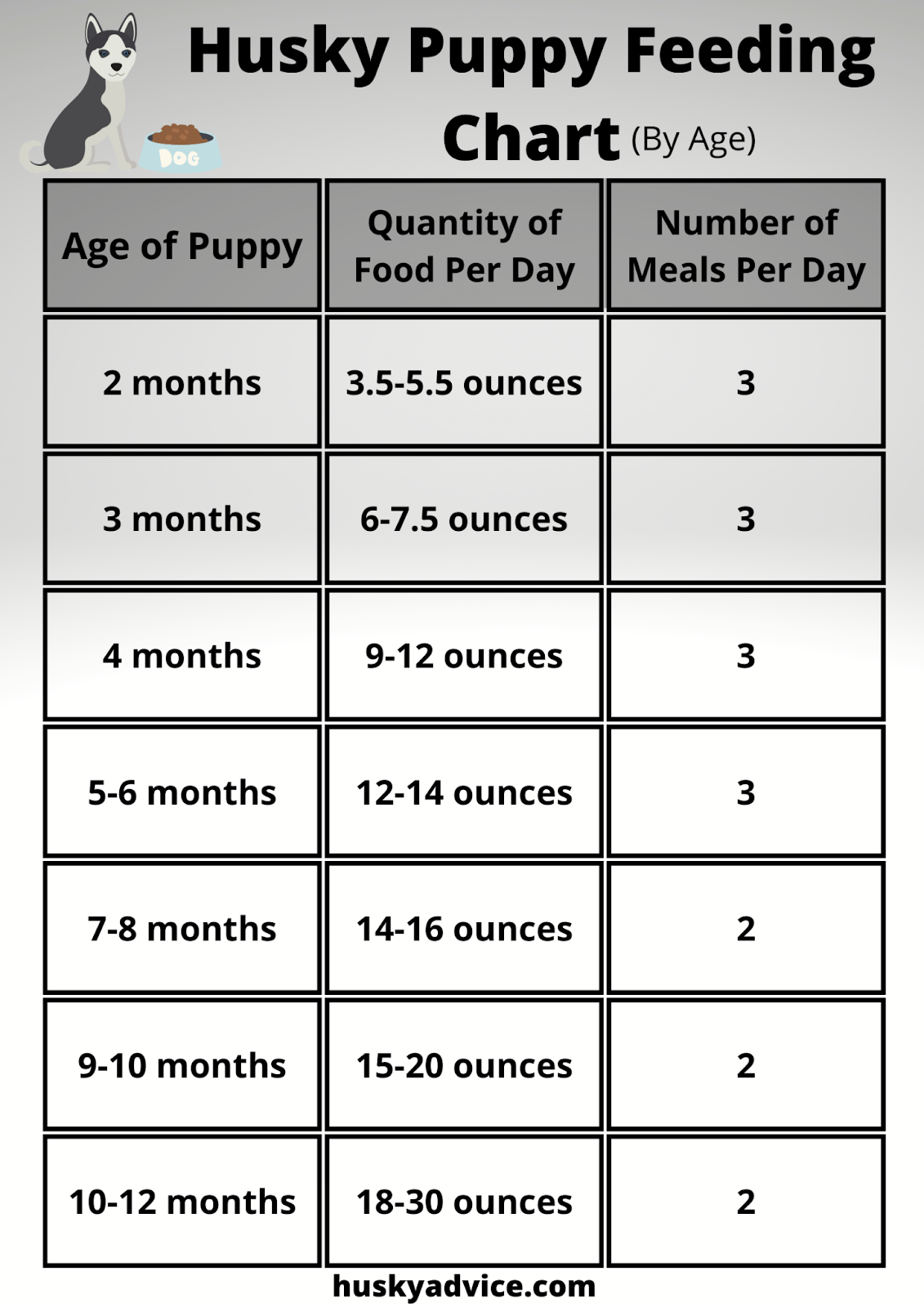 husky puppy feeding chart by age, husky feeding chart by age, husky feeding guide by age, husky food chart