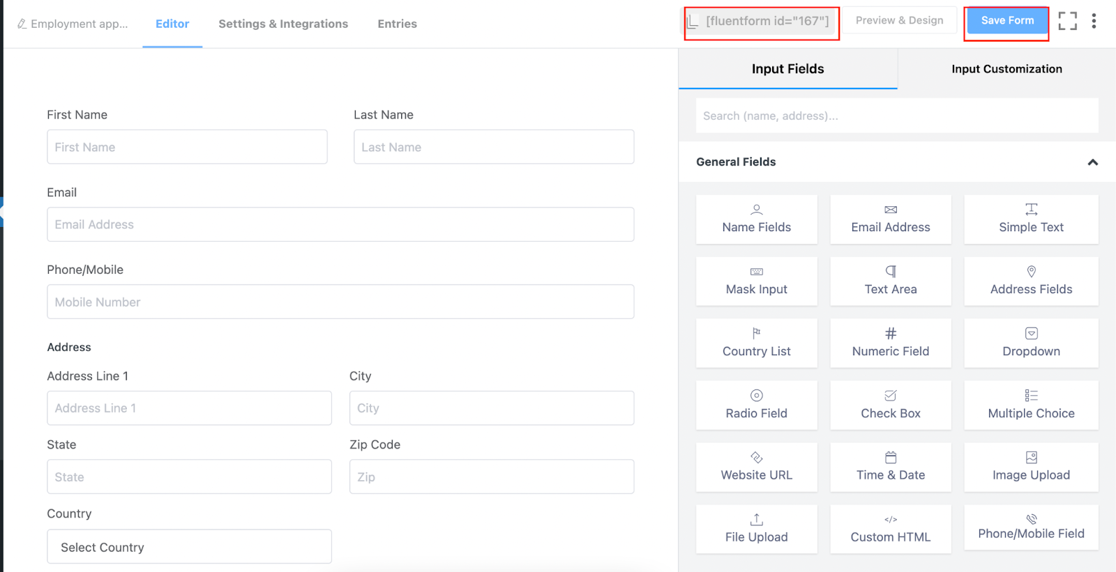 form fields, fluent forms