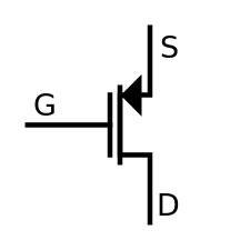 P kanalo MOSFET simbolis