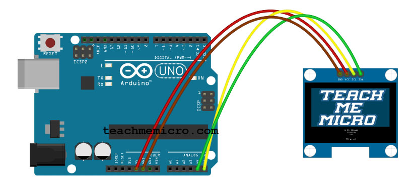 Wiring diagram for connecting 1.3" I2C OLED with Arduino UNO