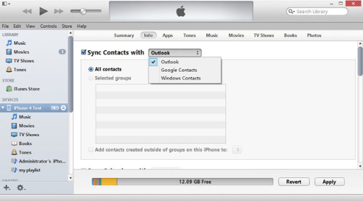 Transfer Outlook Contacts to iPhone Via iTunes