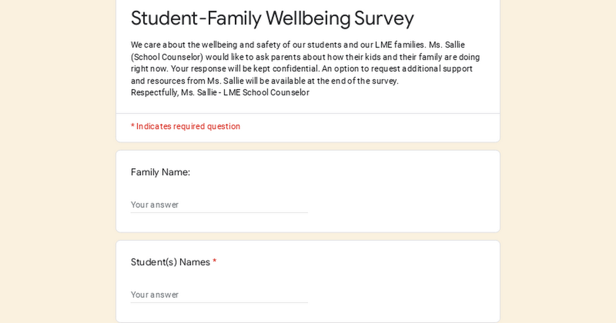 Student-Family Wellbeing Survey