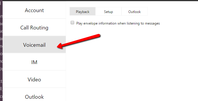 Mitel Client Voicemail Settings